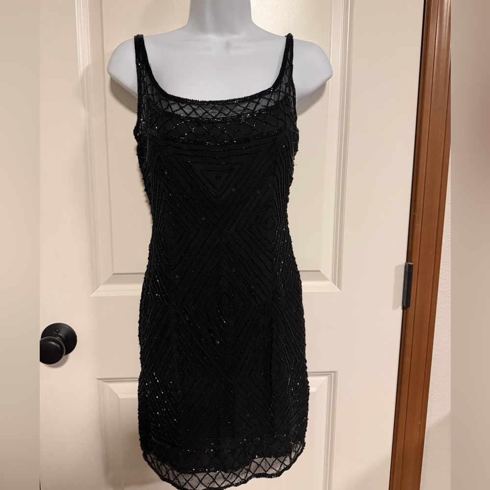 Scala Black Beaded Mini Dress